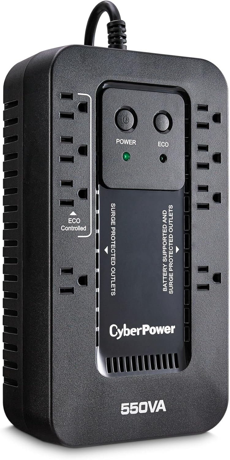 CyberPower EC550G بطارية احتياطية بيئية UPS وحماية من زيادة التيار، 550VA/330W، 8 مآخذ، وضع ECO، مدمجة، معتمدة من UL - Image 2